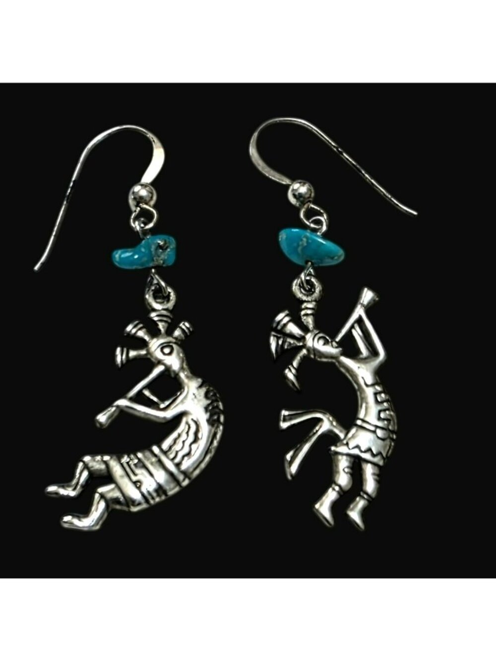 Sterling Silver Kokopelli Earrings Turquoise Native American Southwest Dangle